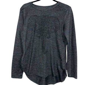 Charcoal Gray Long Sleeve Elephant Print Womens Top
